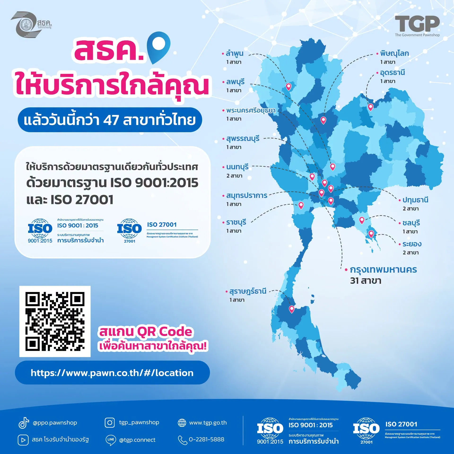 สธค. มีสาขาให้บริการรวม 47 สาขาทั่วประเทศ